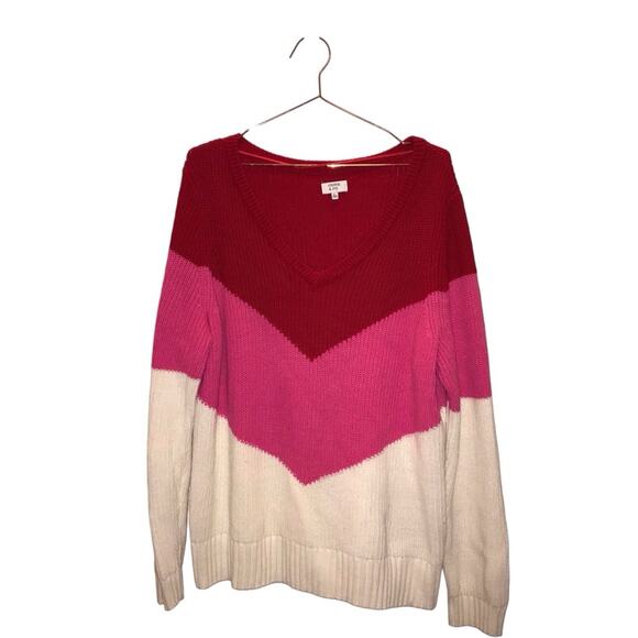 Crown & ivy Pink/White/Red chevron Sweater size XL - Picture 1 of 4